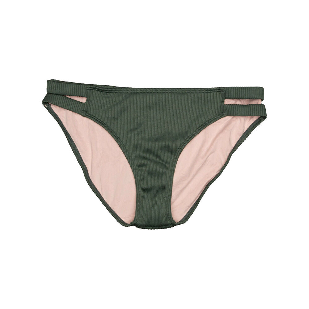 Mae Women Textured Solid Side Cuts Bikini Bottom Dark Green Size M